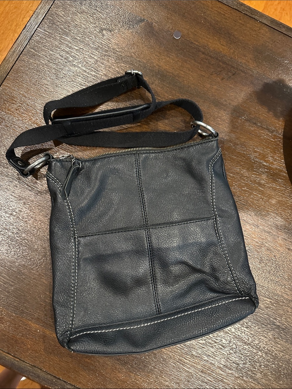 The Sak Black Leather Crossbody Bag with Contrast Stitching
